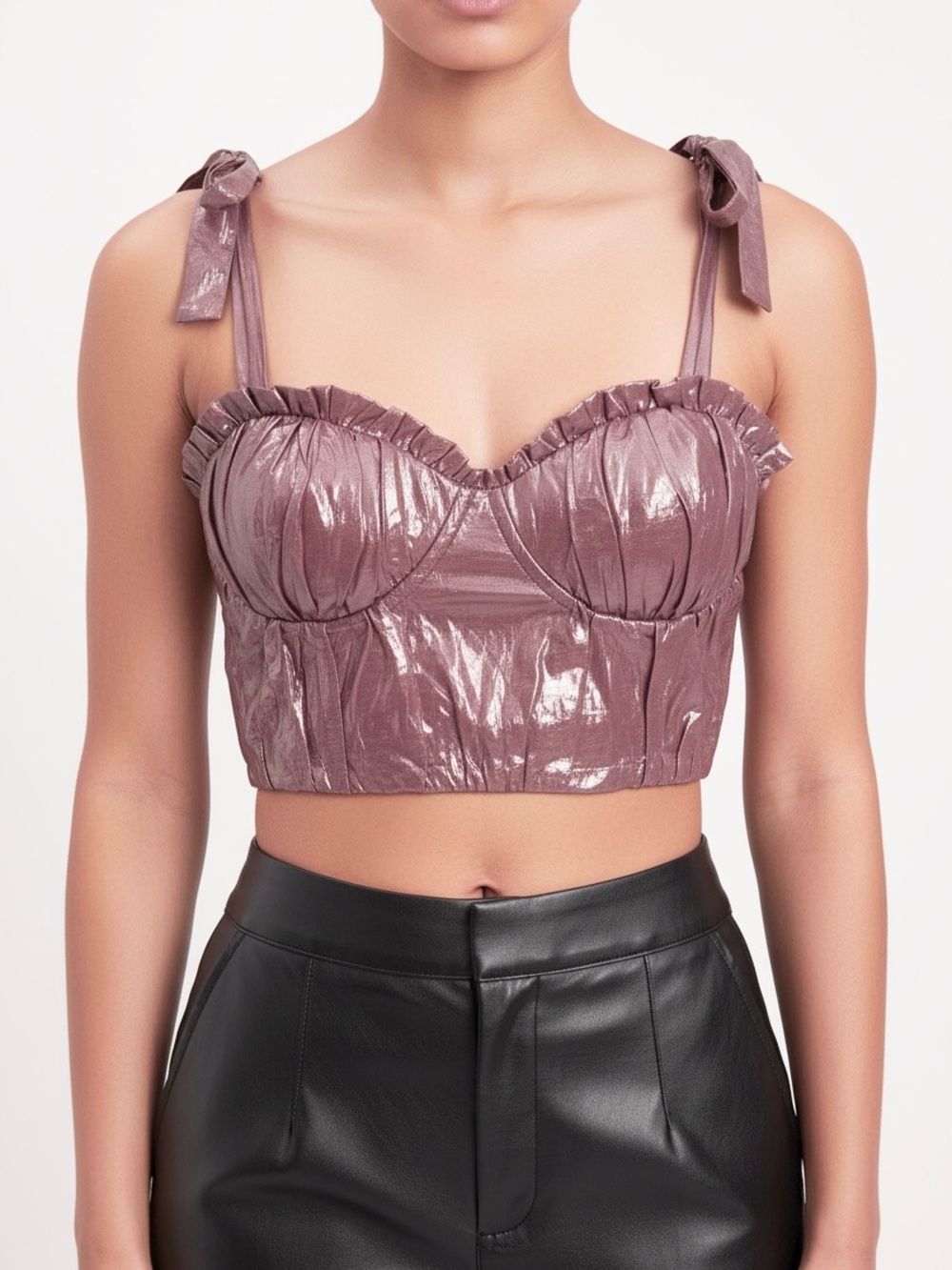 Metallic Pink Tie-Shoulder Bustier Top